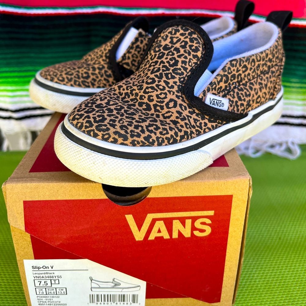 Leopard Slip On Vans. Like New. Worn twice, too small. Toddler 7.5